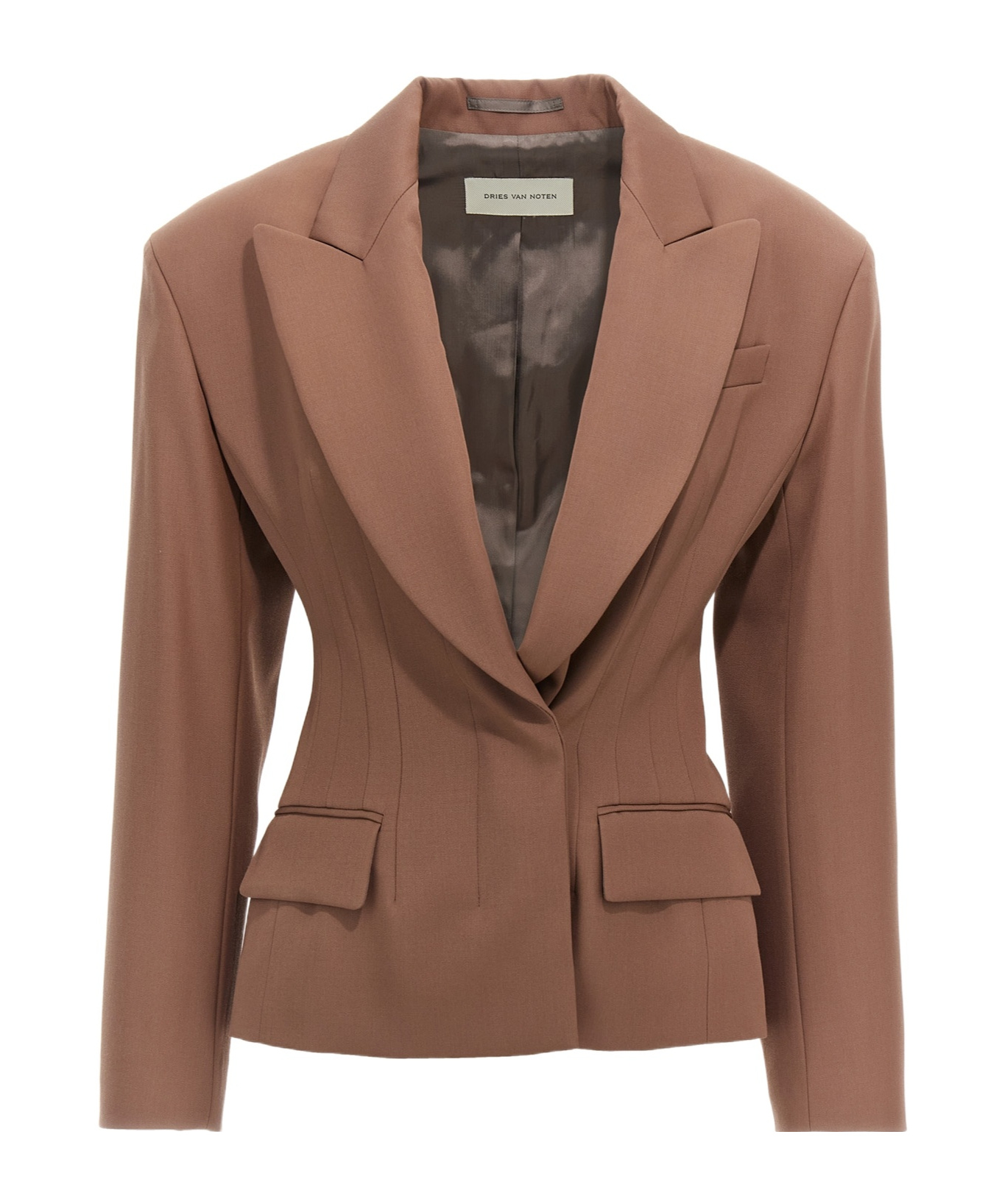 Dries Van Noten 'bohana' Blazer Single-breasted Back Vent In Brown