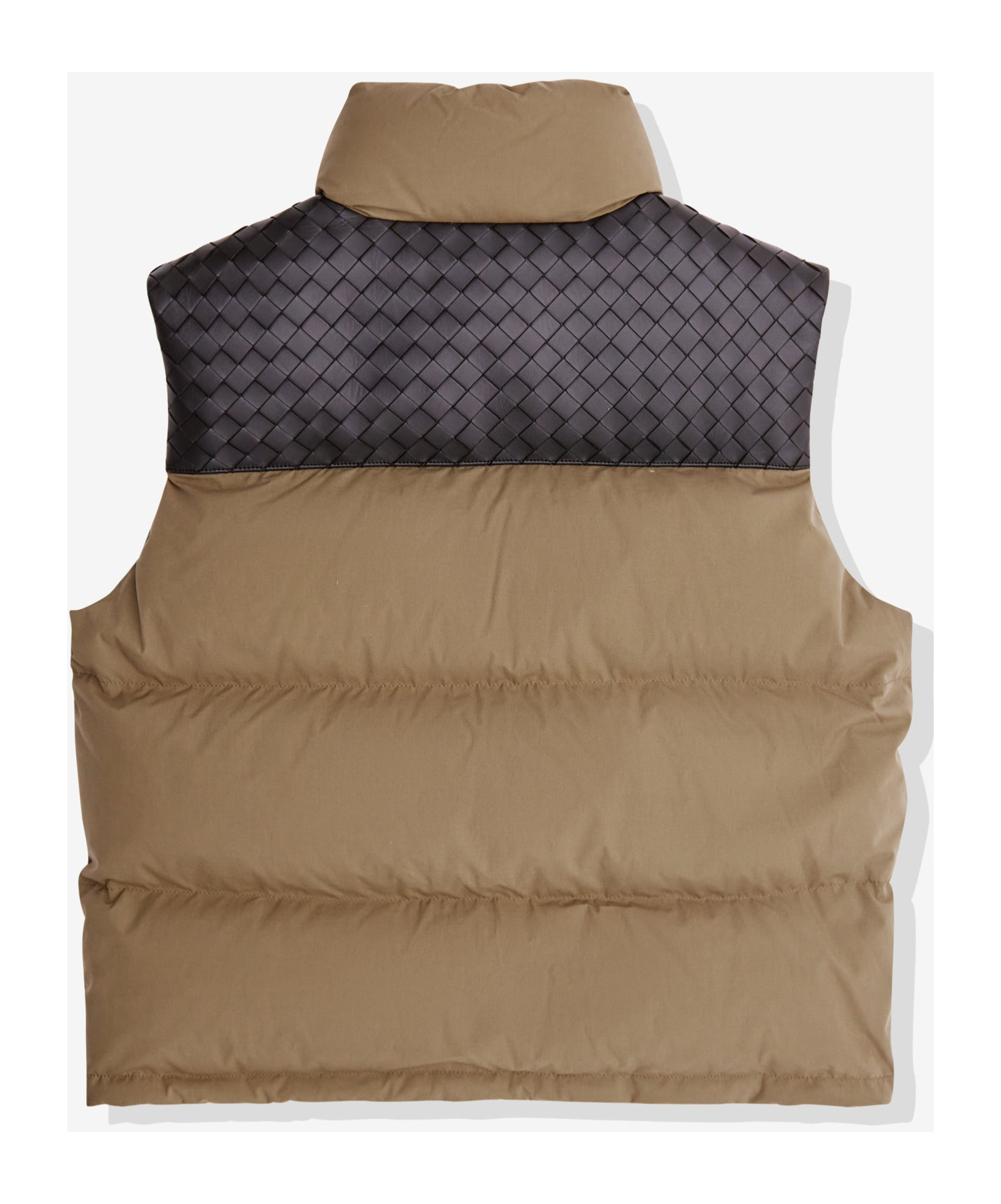 Bottega Veneta Mens Liana Padded High-neck Cotton-down And Leather Gilet In Brown