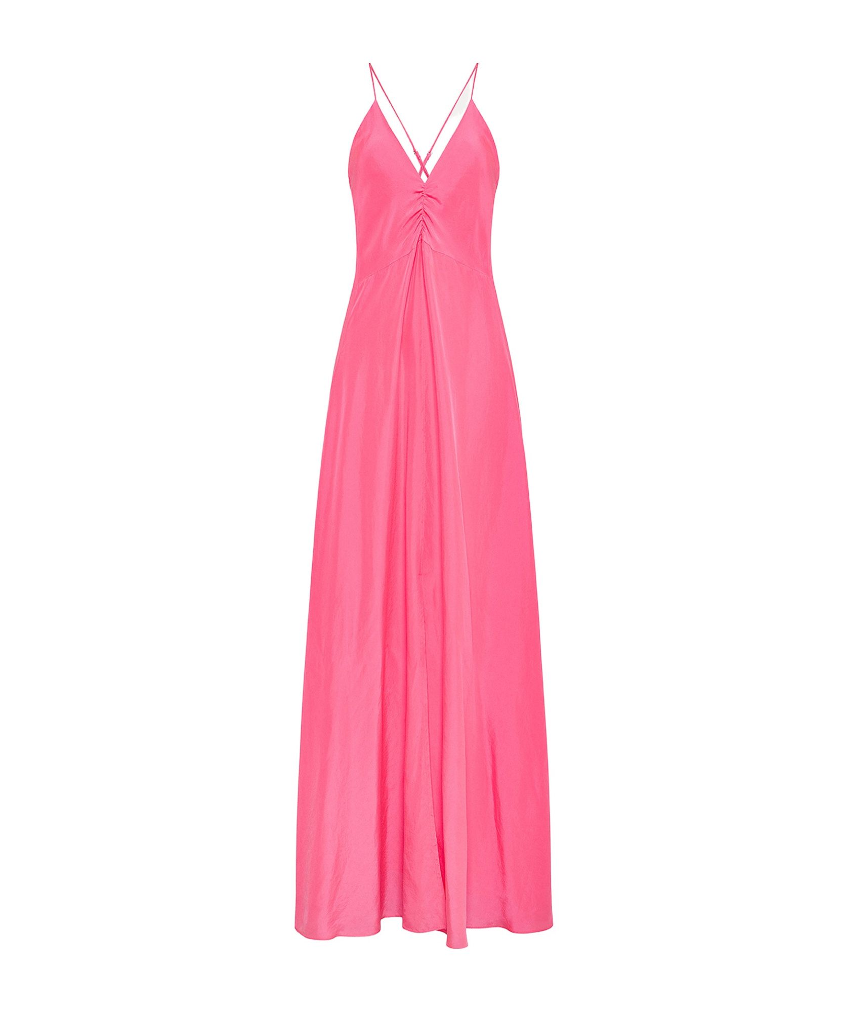 Forte Forte Fuchsia Sleeveless Long Dress With Criss-crossed Spaghetti Straps And Rear Button Closure In Tech Fa