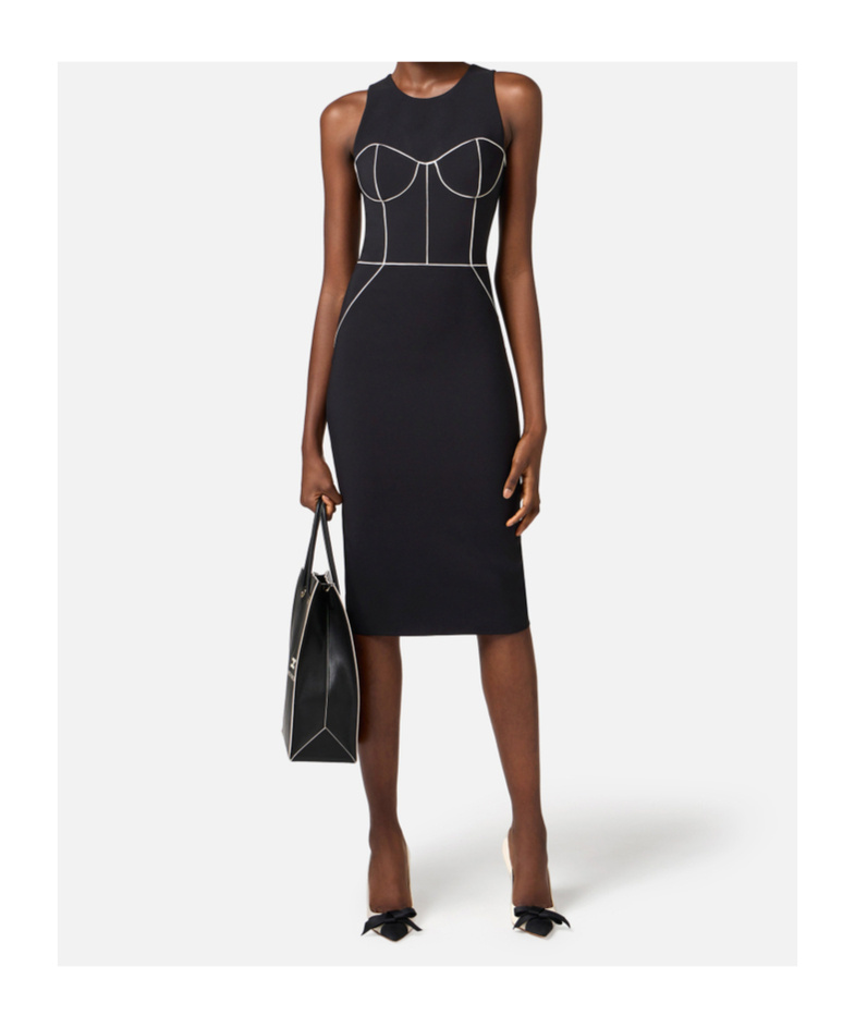 Shop Elisabetta Franchi Contrasting-piping Midi Dress In Black