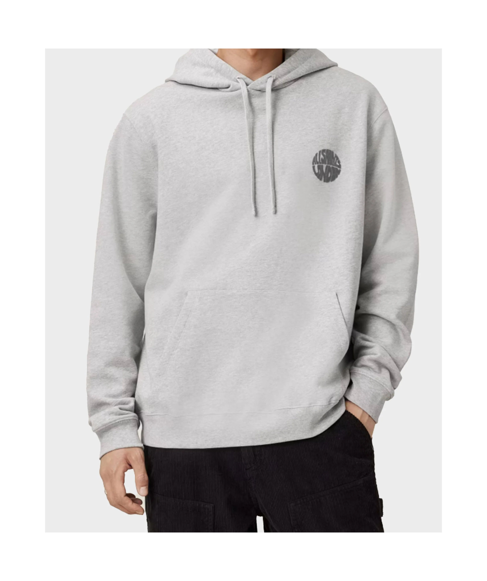 Allsaints Logo Waved Drawstring Hoodie In Gray