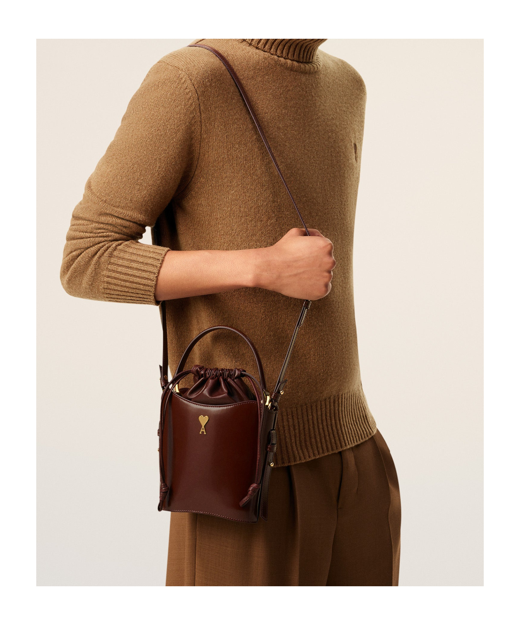 Ami Alexandre Mattiussi Ami Paris Mini Drawstring Bucket Bag In Brown