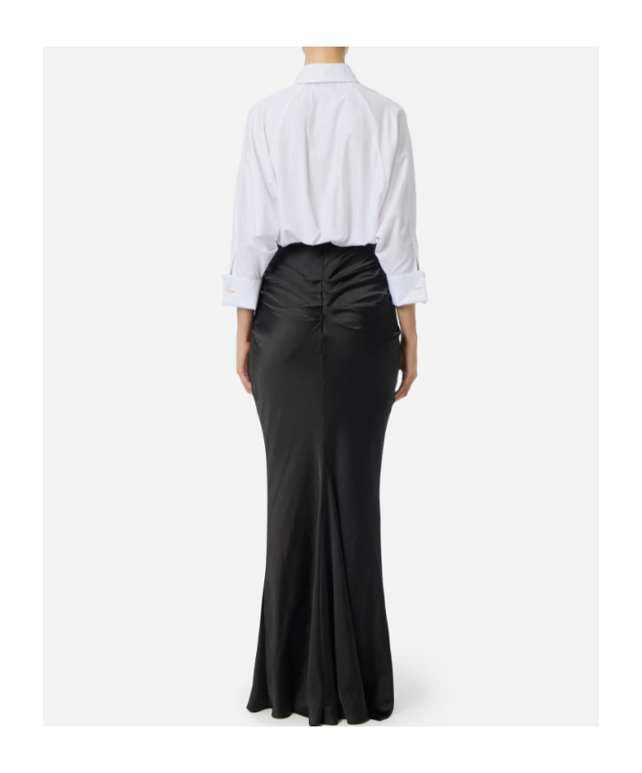 Elisabetta Franchi Striking Jumpsuit With Double Collar And Logo Ribbon Waistband In Black