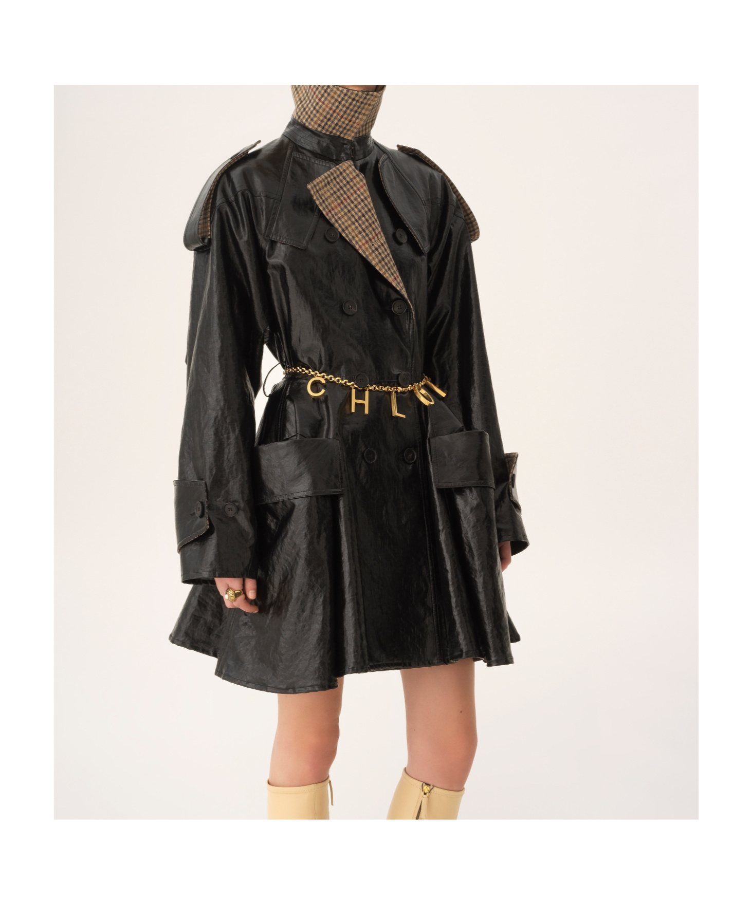 Chloé Coated Linen Belted Riding Trench Coat In Black