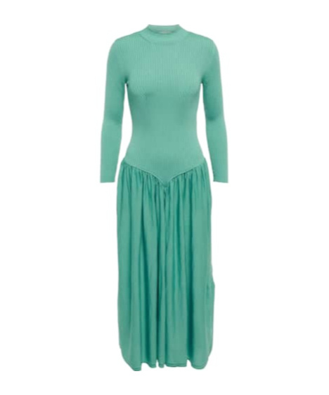 Stella Mccartney Mockneck Wool Midi Dress In Green