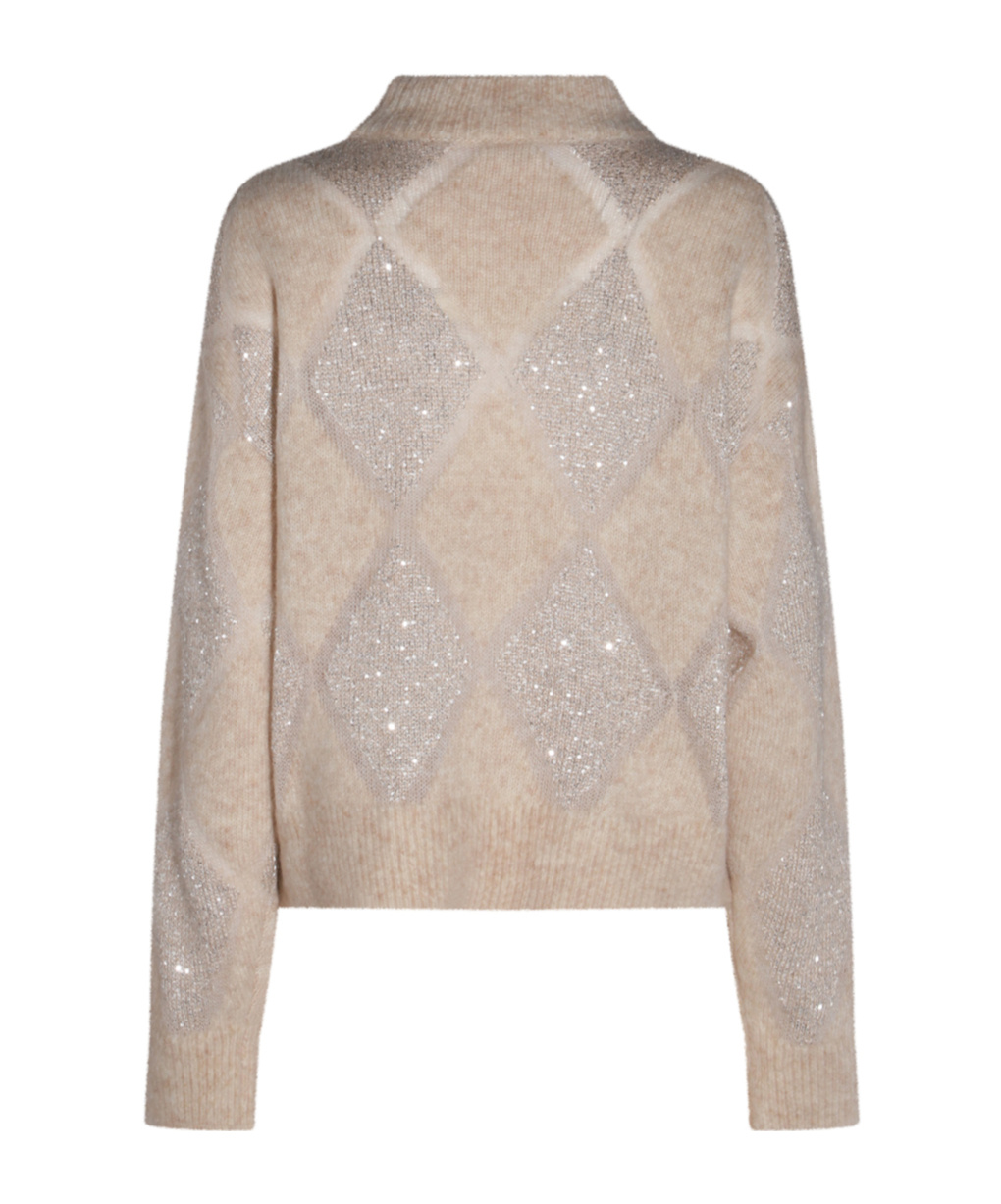 Brunello Cucinelli Sequined High-neck Jumper In Nude