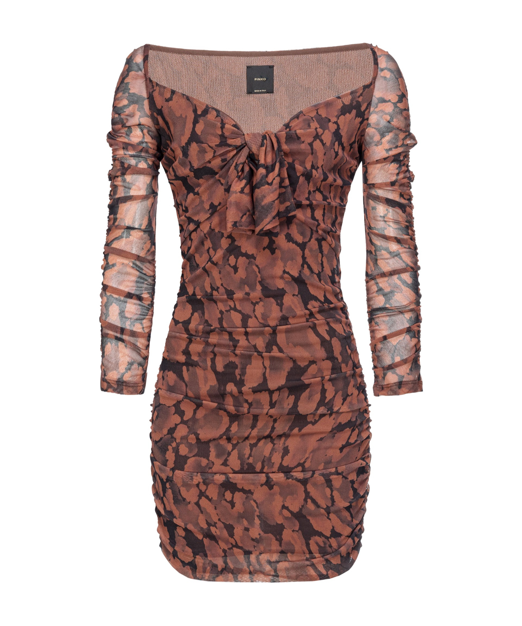 Pinko Camouflage-pattern Ruched Minidress In Brown