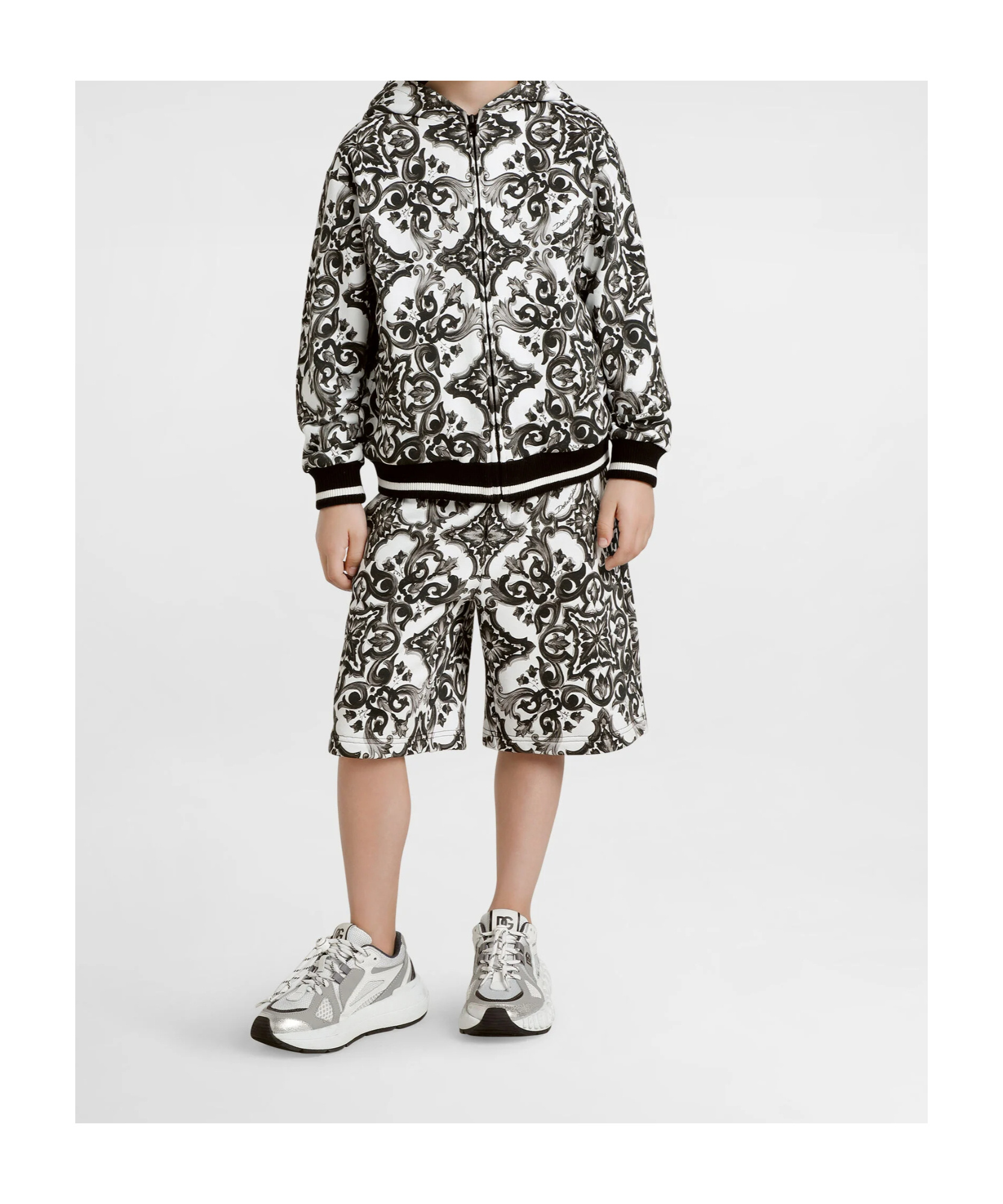Dolce & Gabbana Majolica-print Hooded Sweatshirt With Zip In Multi