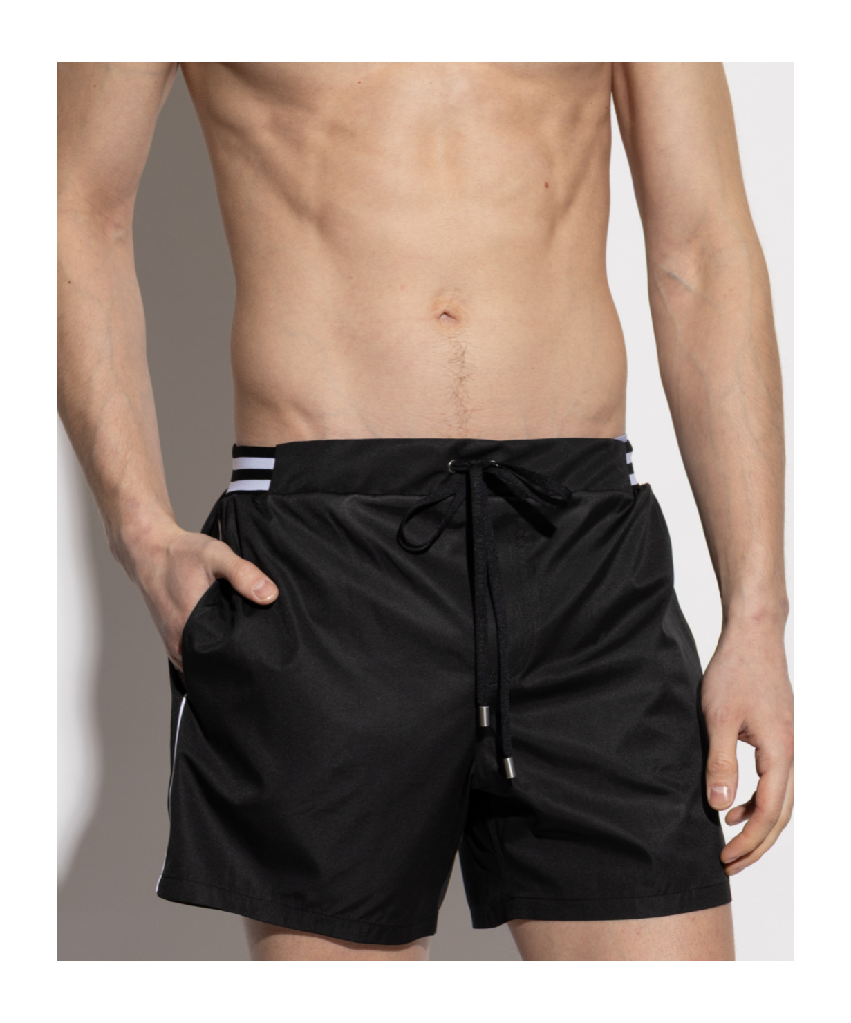 Shop Balmain Stripe-detail Swim Shorts In Black