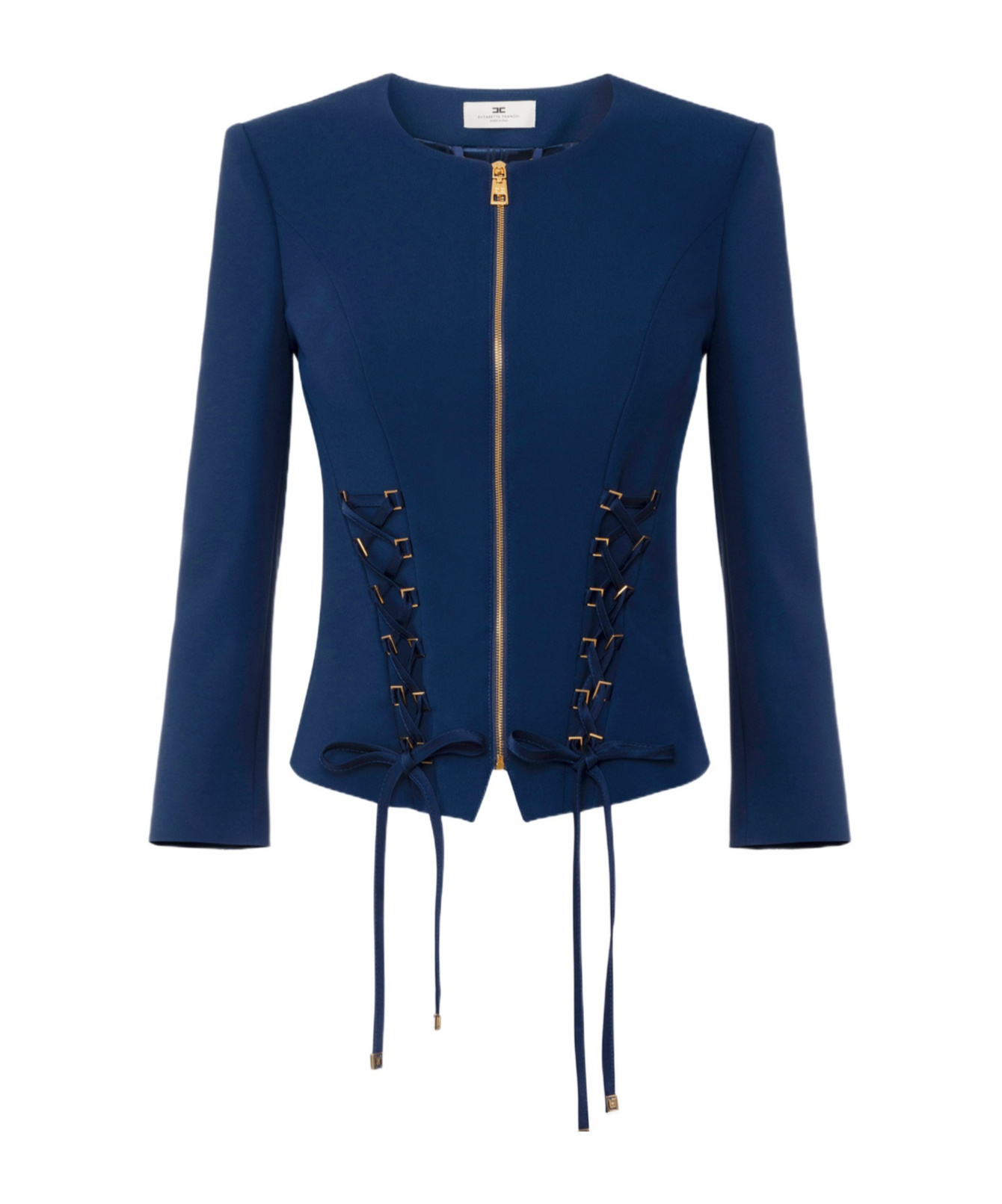 Elisabetta Franchi Cross-lace Crepe Jacket In Blue
