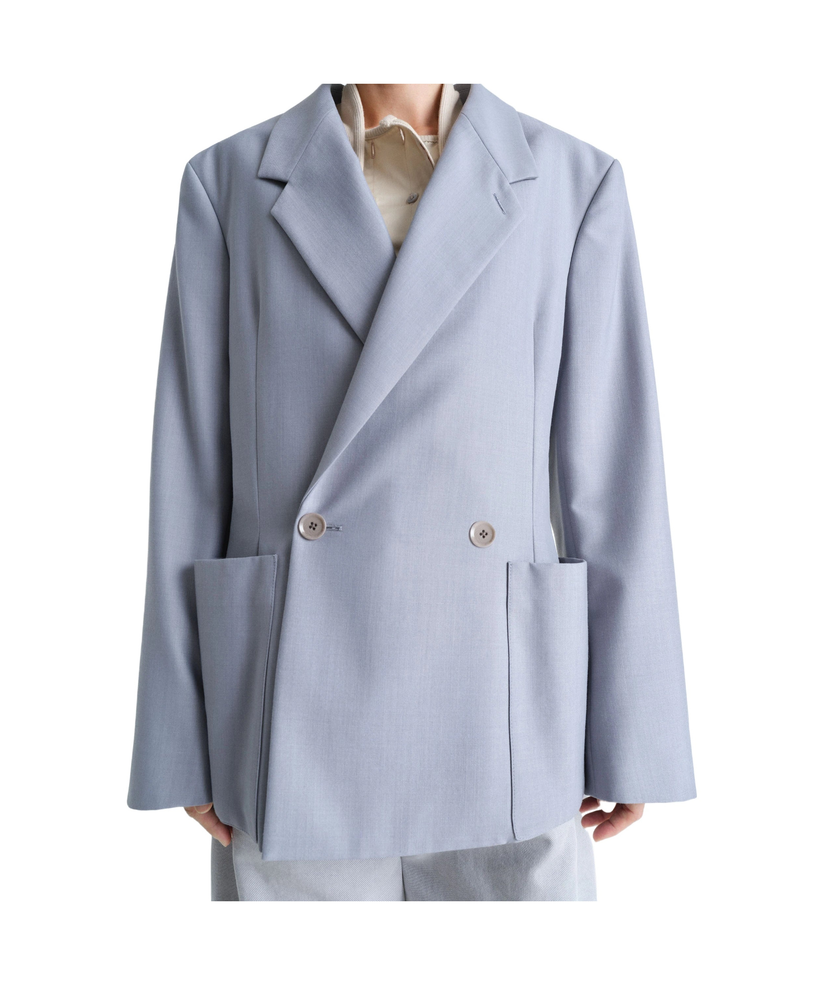Lemaire Blue Double Breasted Tailored Blazer In Gray