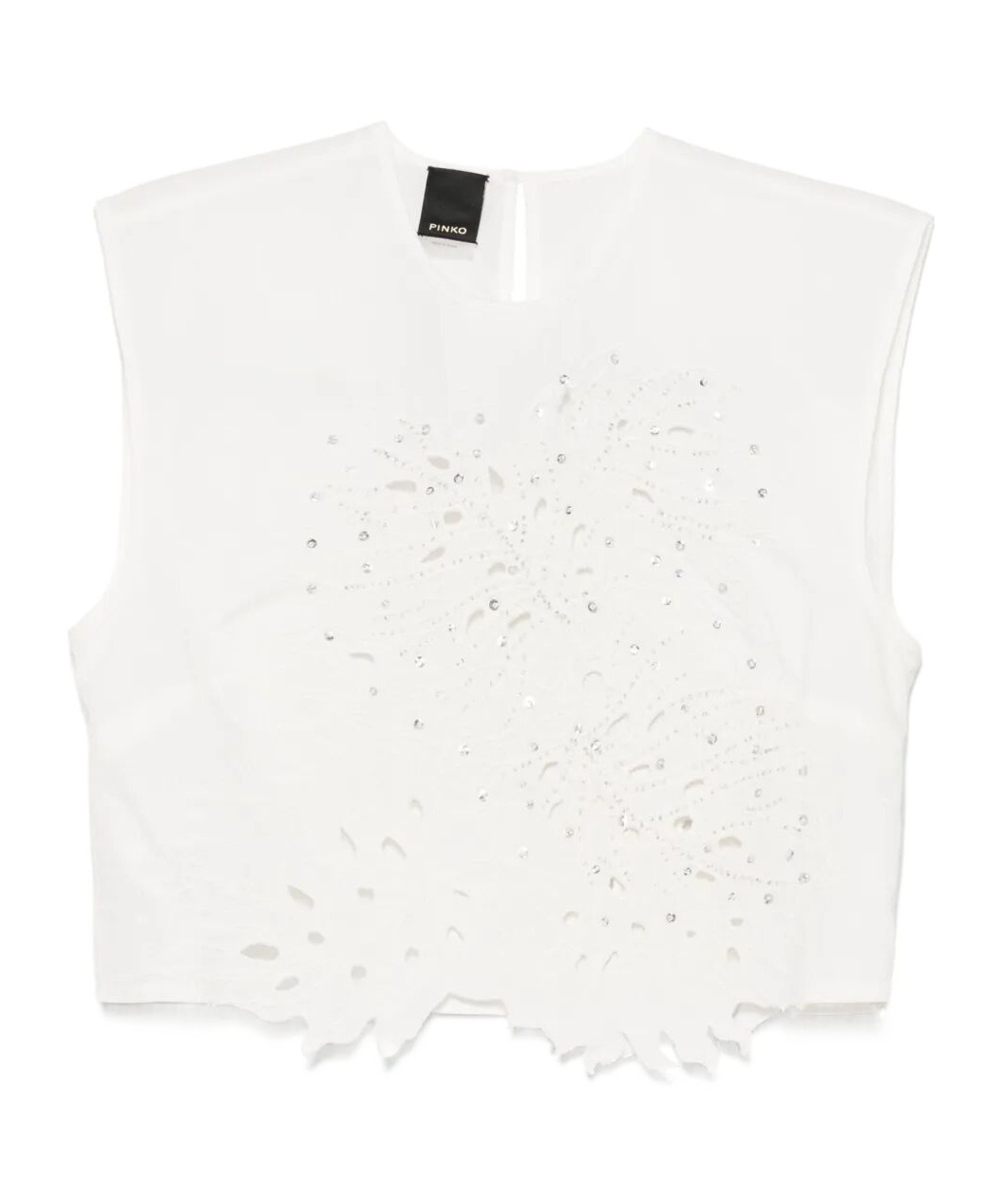 Pinko Crop Top With Openwork Embroidery And Crystals In White