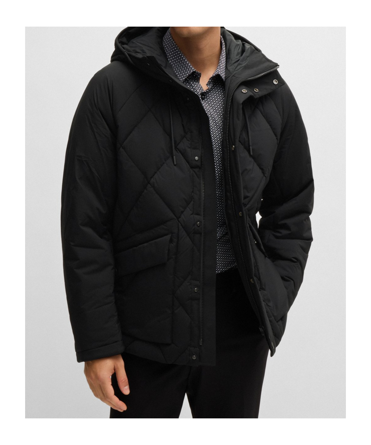 Hugo Boss Long-sleeved Short Down Jacket In Black