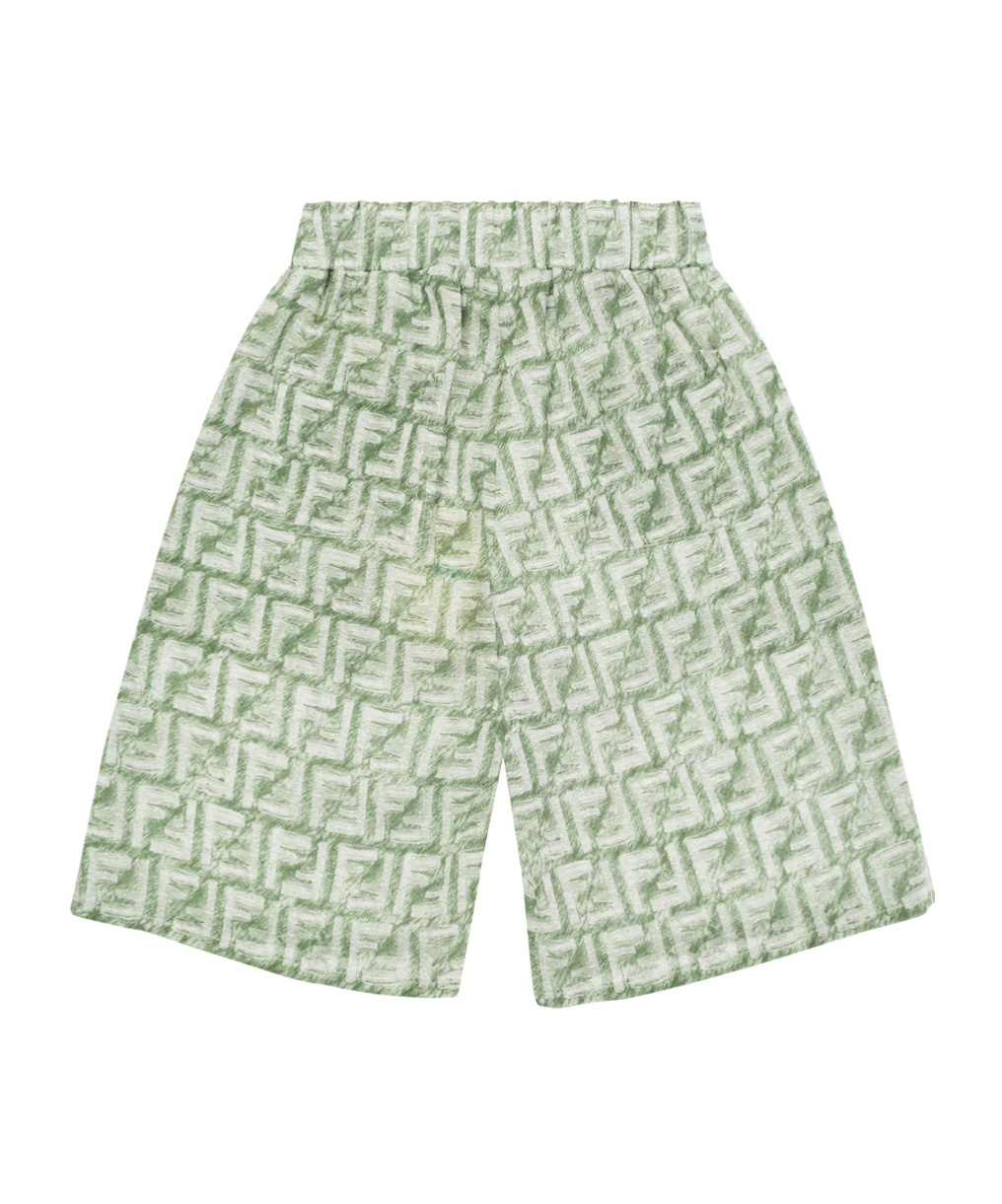 Fendi Ff-print Linen Shorts In Green