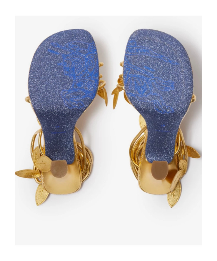 Burberry Ivy Flora Metallic Leather Sandals In Yellow