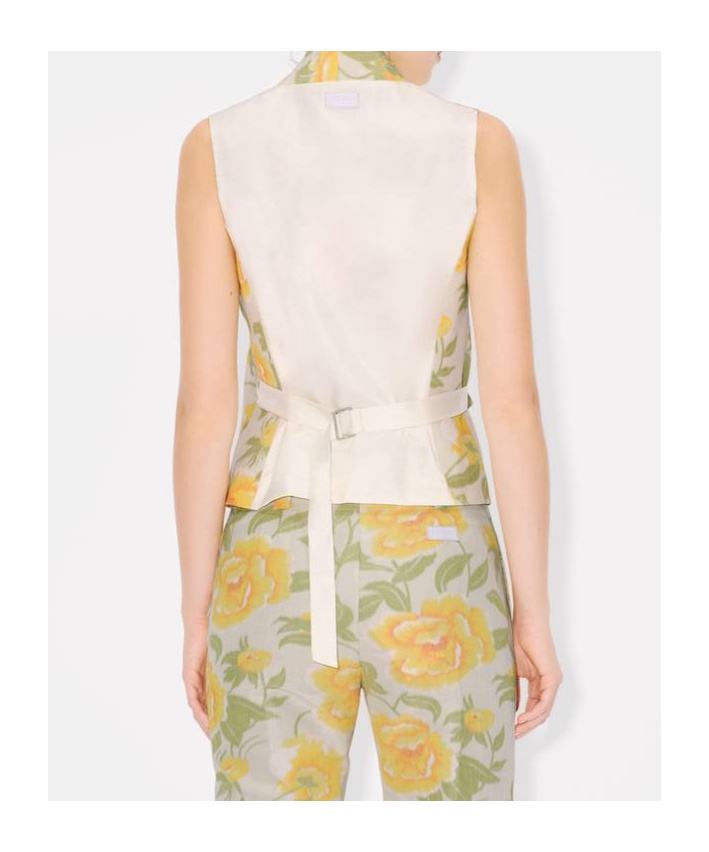 Shop Kenzo ' Peonies' Kimono Waistcoat In Cotton Linen And Satin Solid