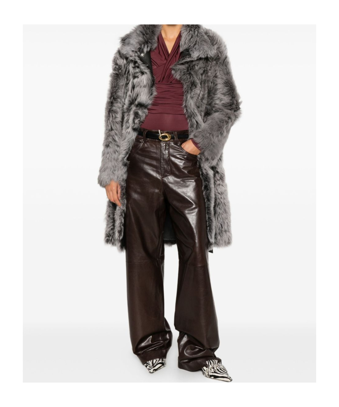 Yves Salomon Shearling Belted Coat In Multi
