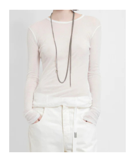 Ann Demeulemeester Fiene Ribbed Cotton Long Sleeve Top In White