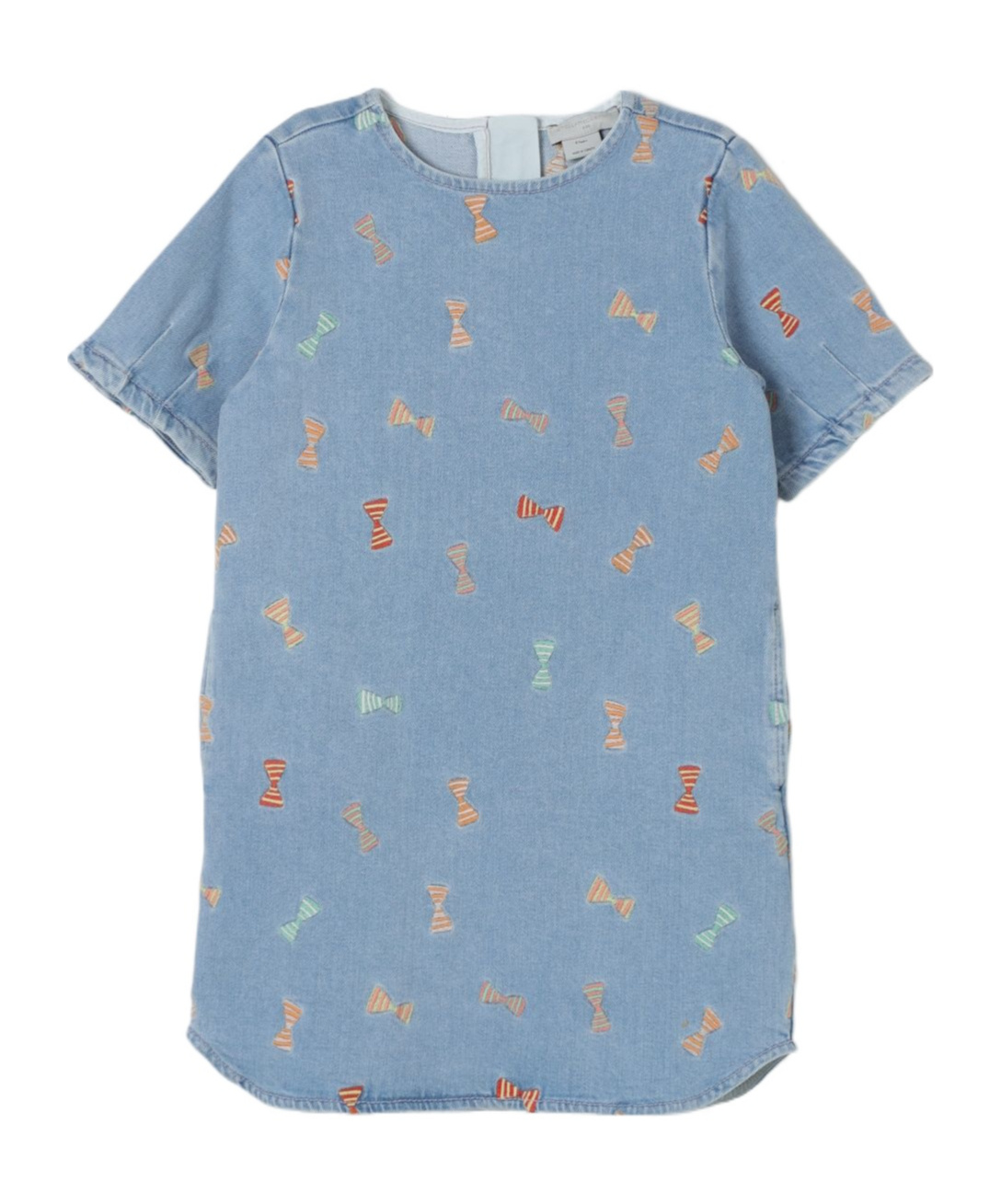 Stella Mccartney Striped Bow Embroidery Denim Dress In Blue