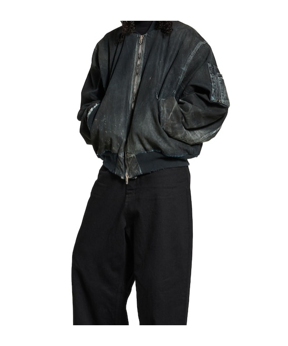 Balenciaga Long-sleeved Denim Coat In Black