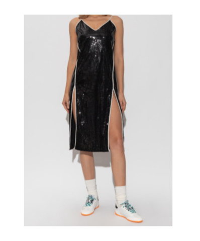 Palm Angels Double Slit Sequin Dress In Black