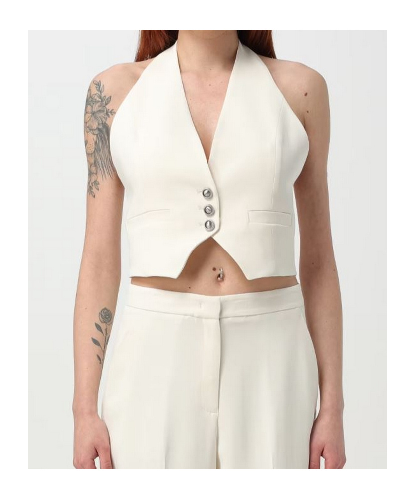 Pinko Halterneck Cropped Waistcoats Button Detailing In White