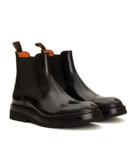 Santoni Goodyear Man Ankle Boots Black Size 11.5 Leather In Black