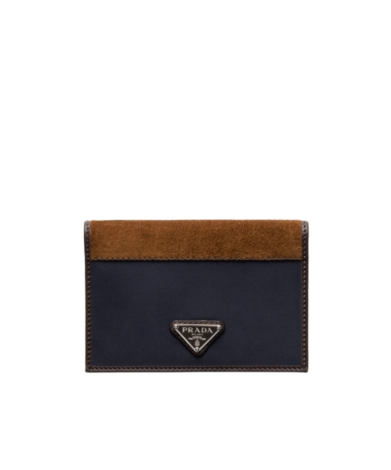 Shop Prada Re-nylon And Leather Passport Holder In Blue/coffee