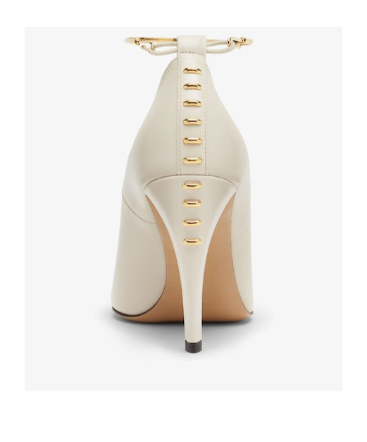 Fendi Almond Beige Pointed Pumps With Metallic Embellishments In White