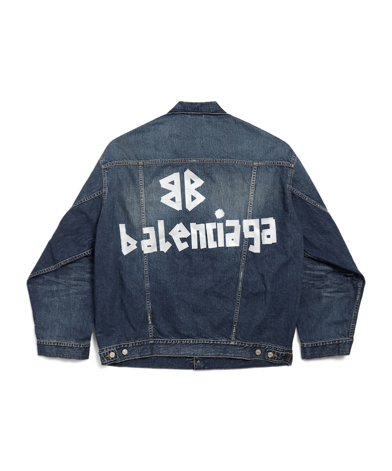 Balenciaga Strap Oversized Denim Jacket In Blue