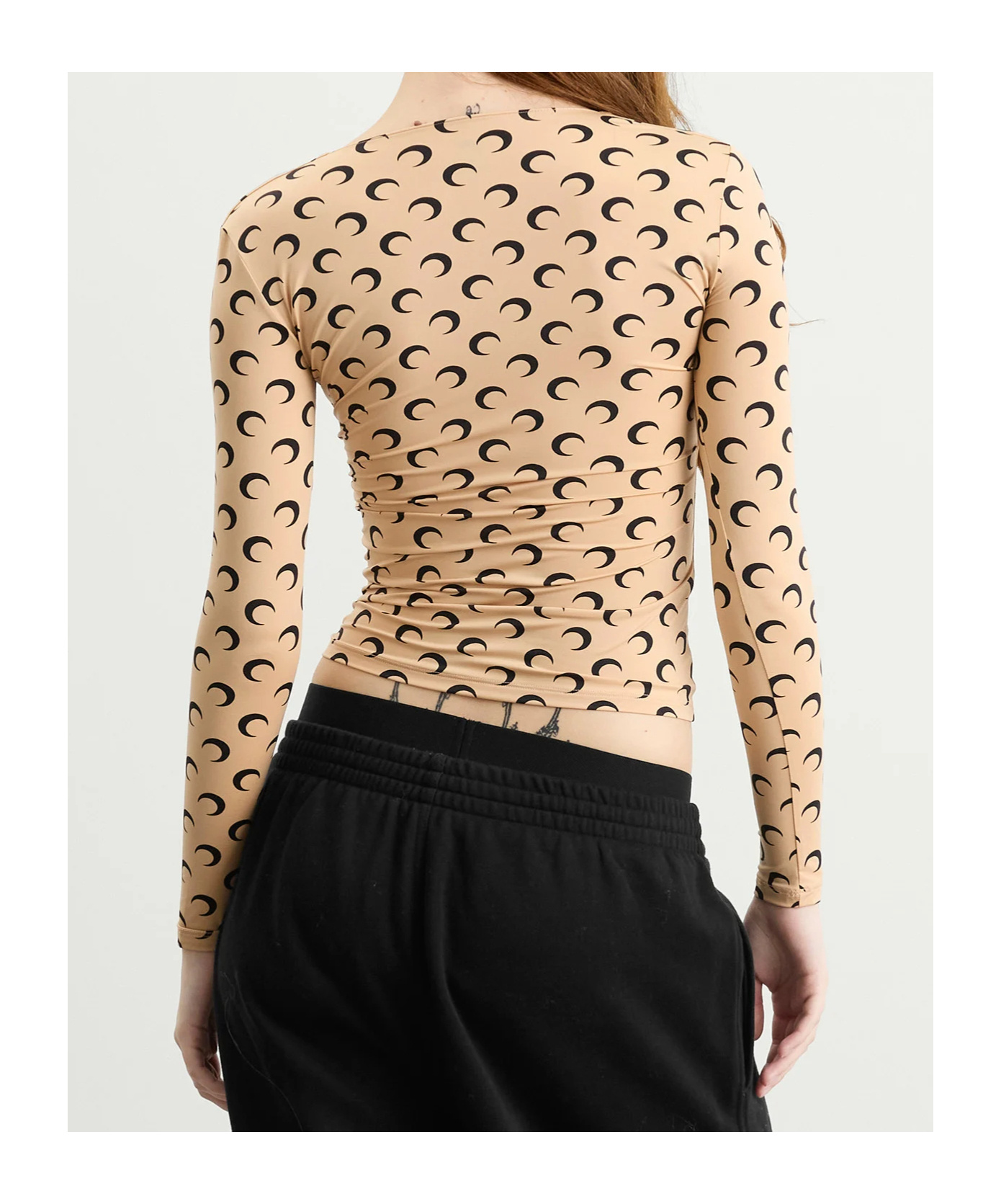 Marine Serre Moon Printed Jersey Ls Squareneck Top In Multi