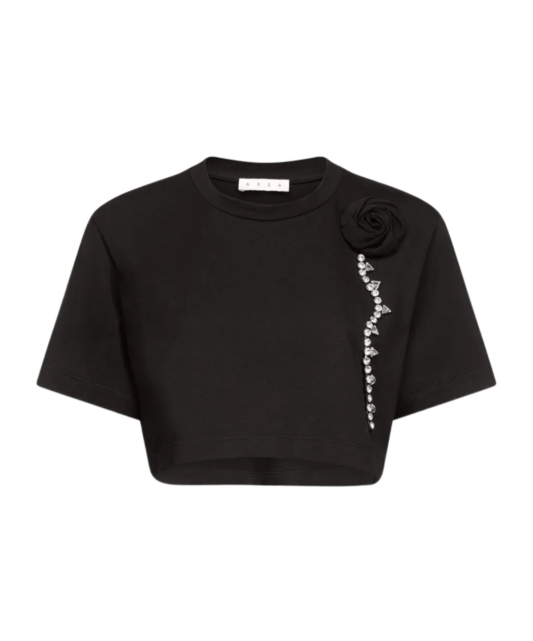 Shop Area Crystal-embellished Cropped T-shirt In Black