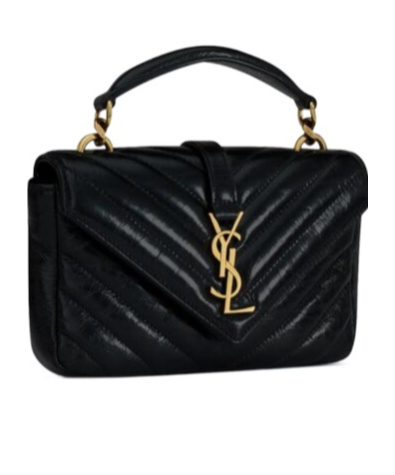 Saint Laurent College Mini Chain Bag In Shiny Crackled Leather In Black