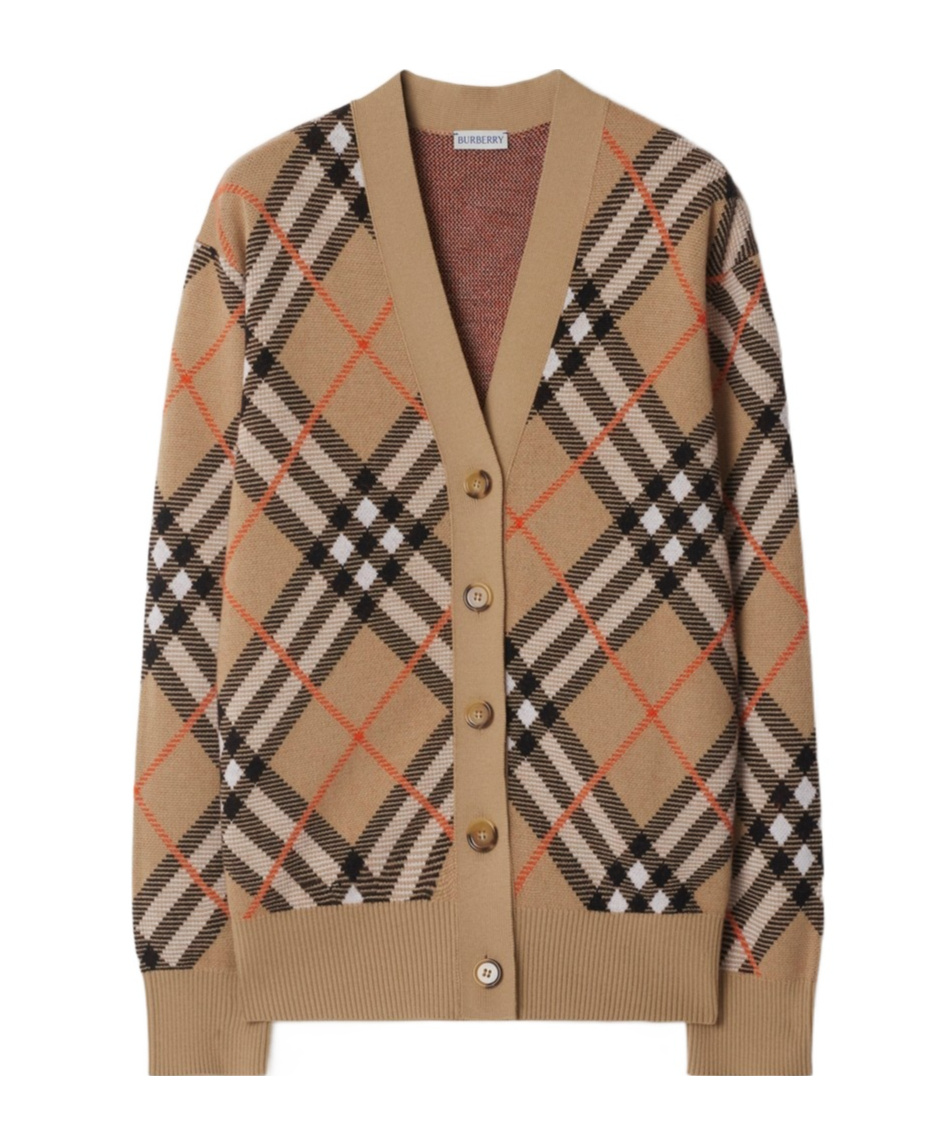 Burberry Check Wool-blend Cardigan In Brown