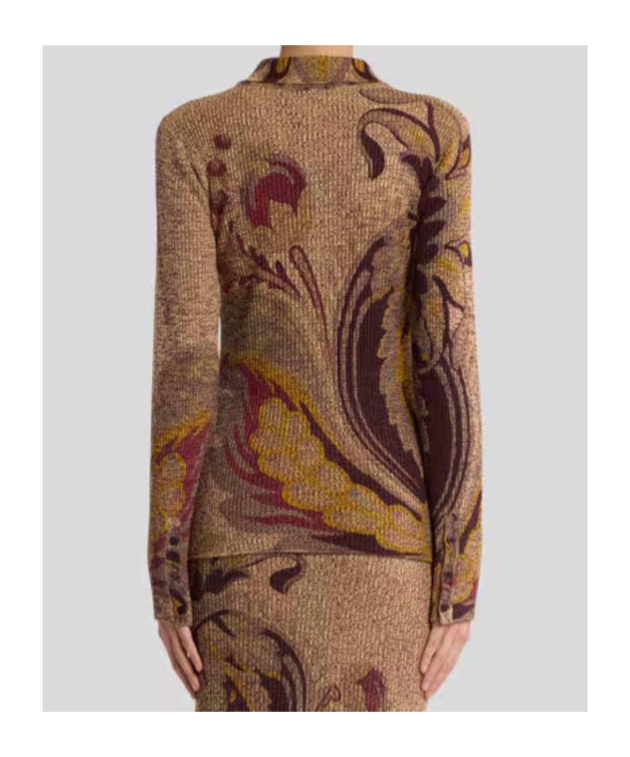 Etro Ribbed Wool Cardigan With Daffodil Motif In Brown
