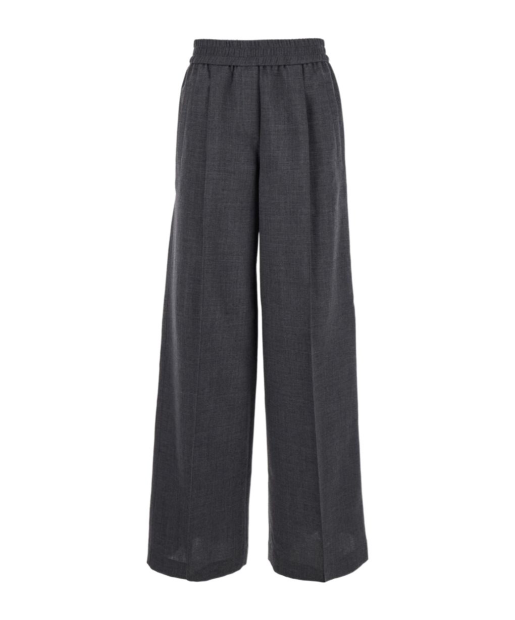 Brunello Cucinelli Women Loose Track Trousers In Virgin Wool Organza In Black