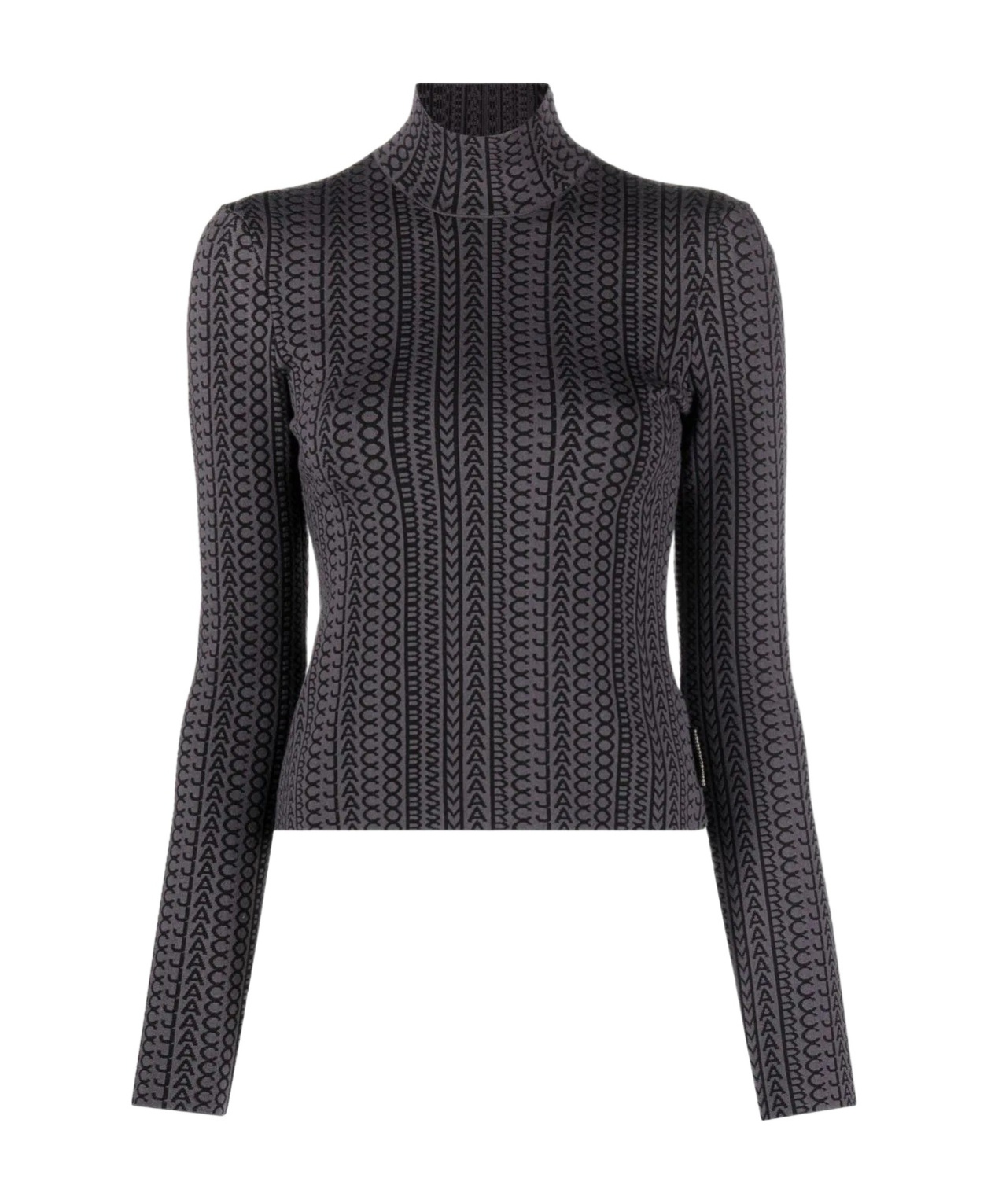 Marc Jacobs Monogram Knit Mockneck Sweater With Fitted Silhouette In Black