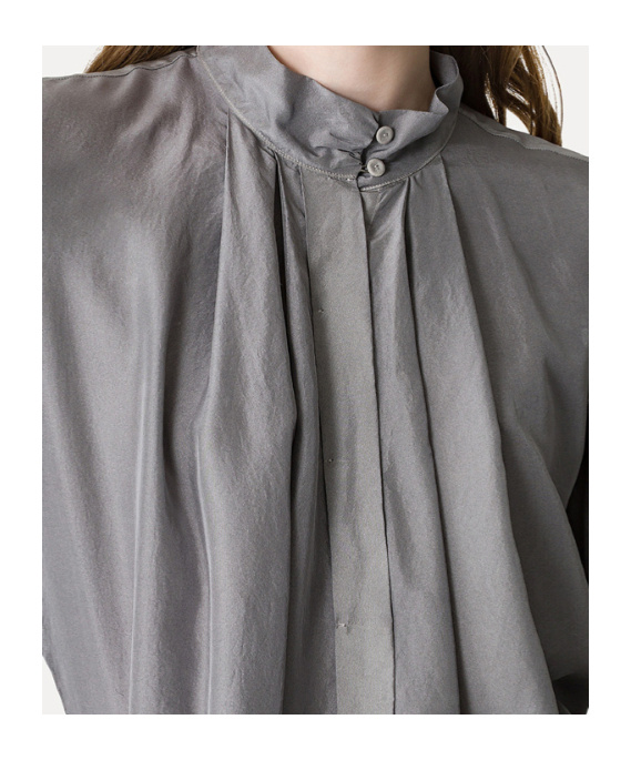 Forte Forte Shirt With A Funnel Neck In Habotai Silk In Gray