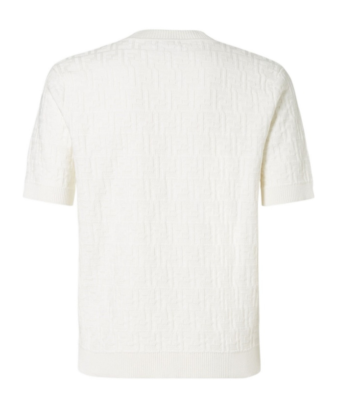 Fendi Men White Crewneck T-shirt With All-over Ff Logo Embroidery In Cotton Man In White