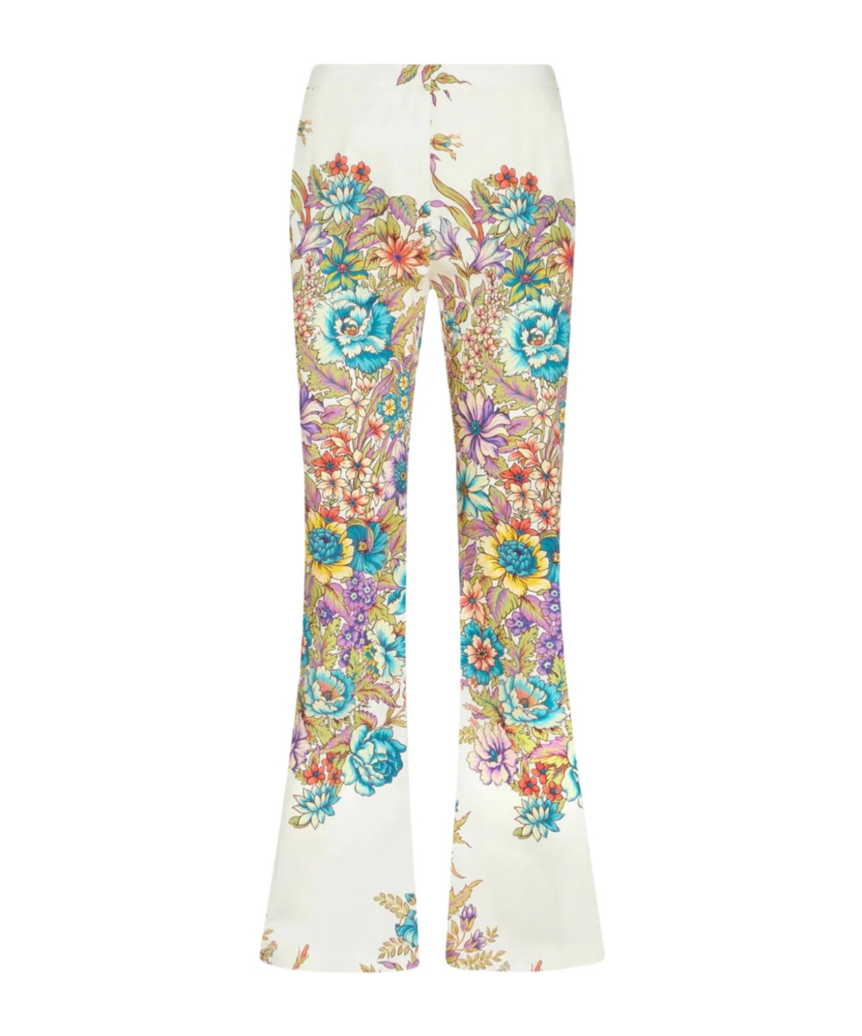 Shop Etro Floral-print Flared Trousers In White