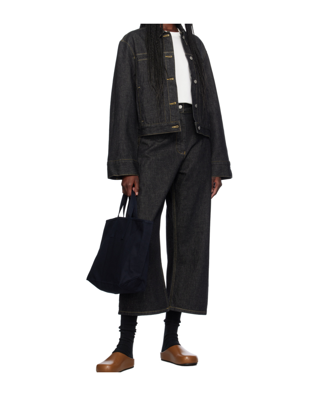 Studio Nicholson Collared Jacket With Contrast Stitching And Pockets In Black