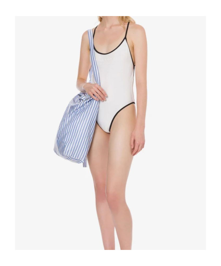 Philosophy Di Lorenzo Serafini White Costume With Crossed Straps And Lettering Logo In Tech Fabric Woman In White