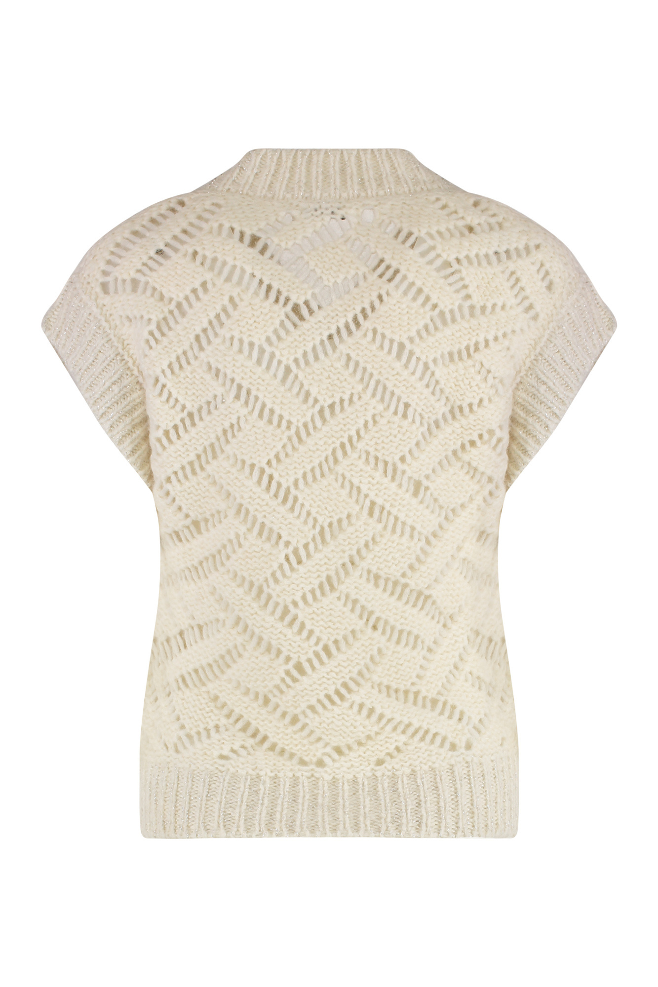 Peserico Short-sleeved Open-knit Sweater In Brown