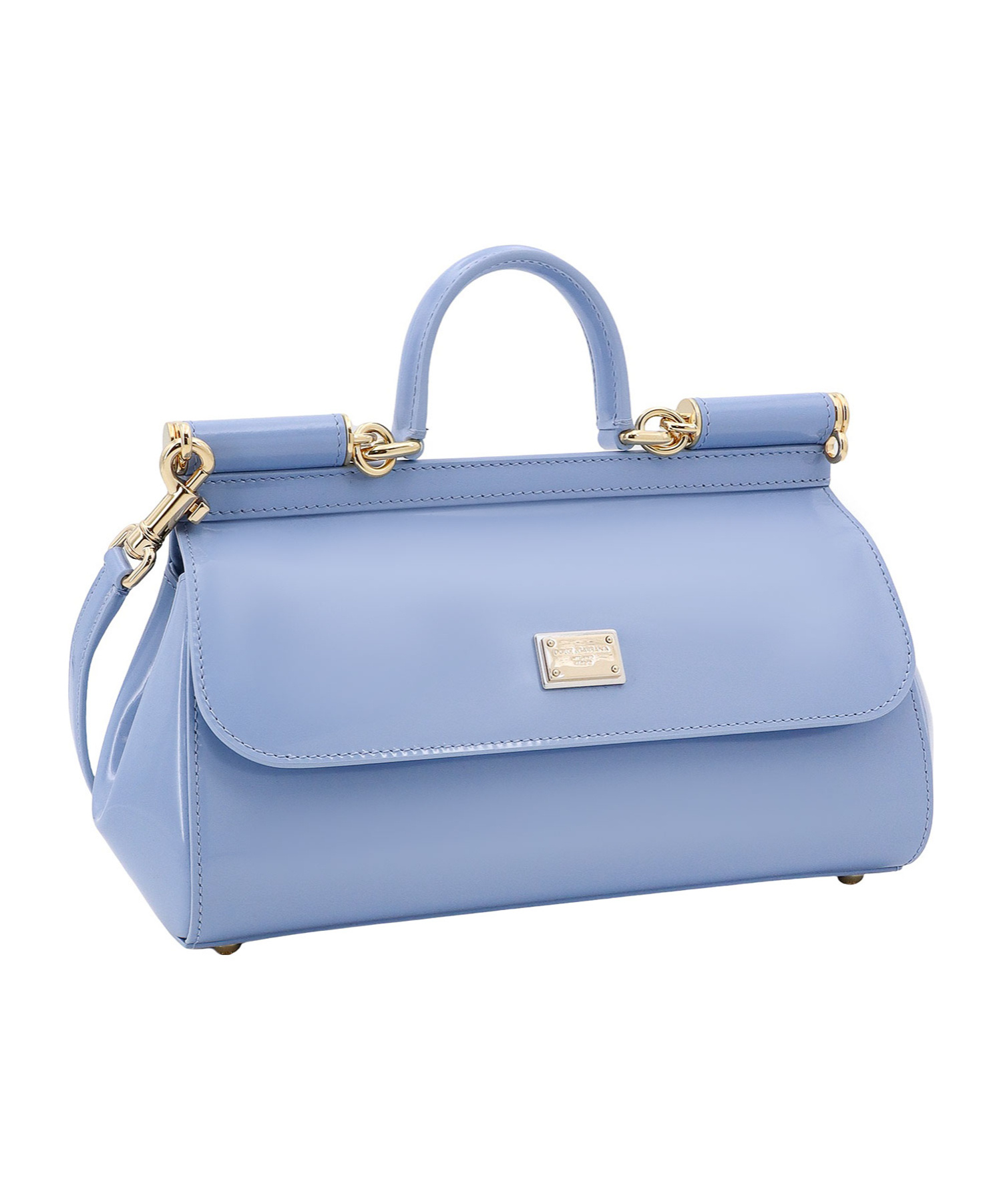 Dolce & Gabbana Light Blue Sicily Patent Small Satchel Bag In Blue