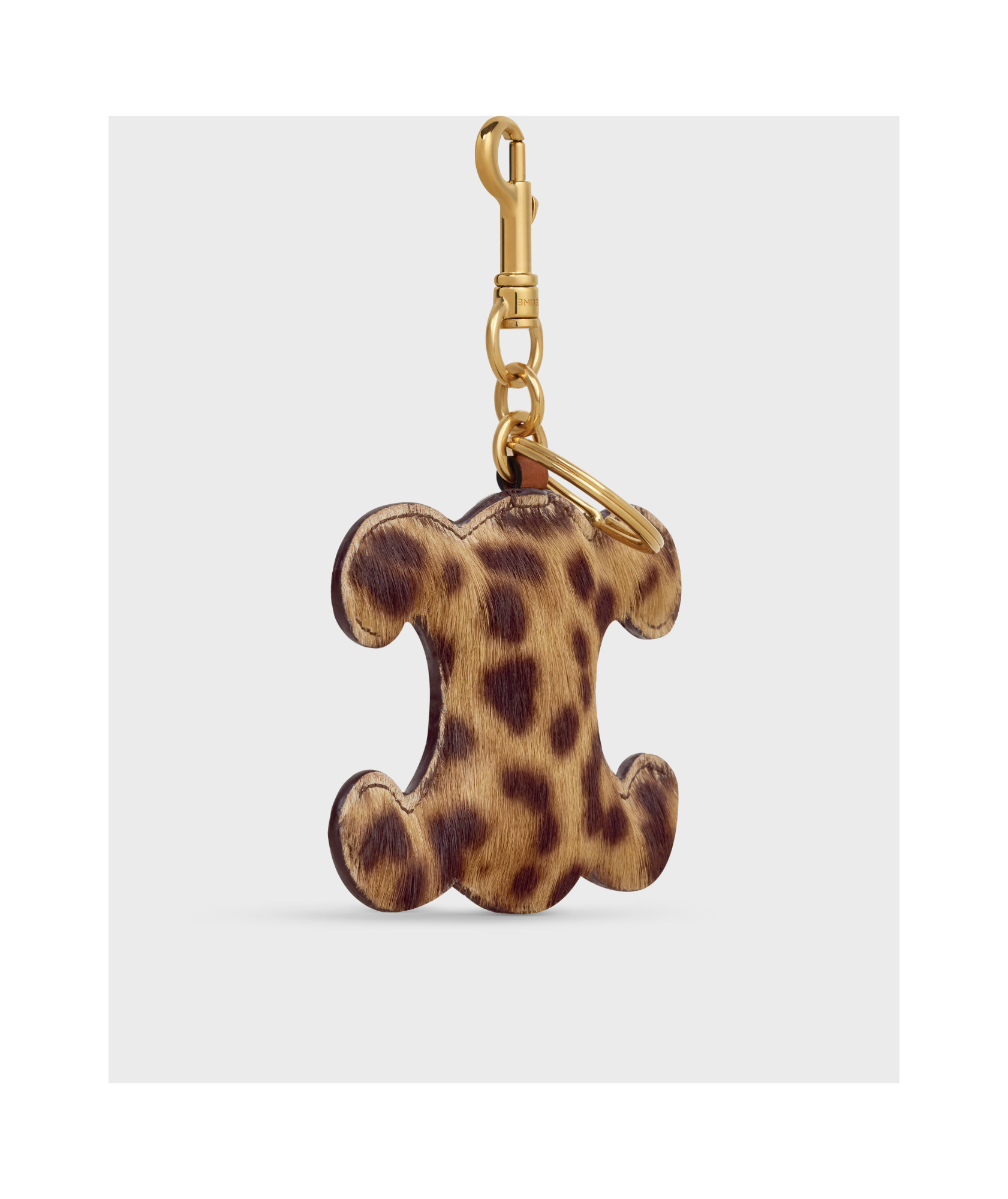Shop Celine Triomphe Pom-pom Keyring In Pony With Leopard Print And Calfskin In Brown