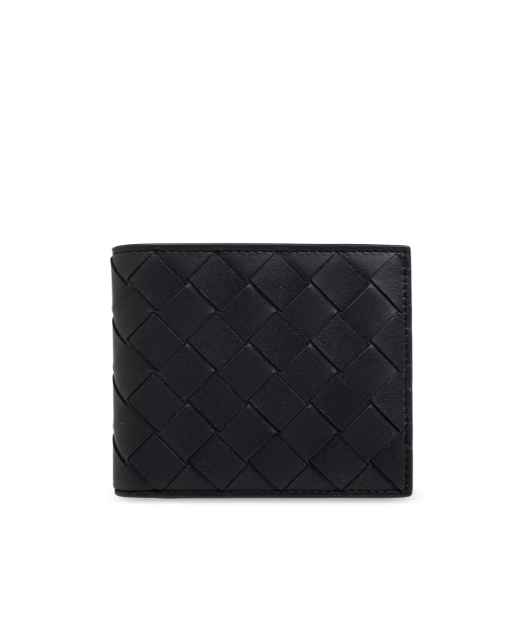Bottega Veneta Men Leather Wallet With Intrecciato Motif In Black