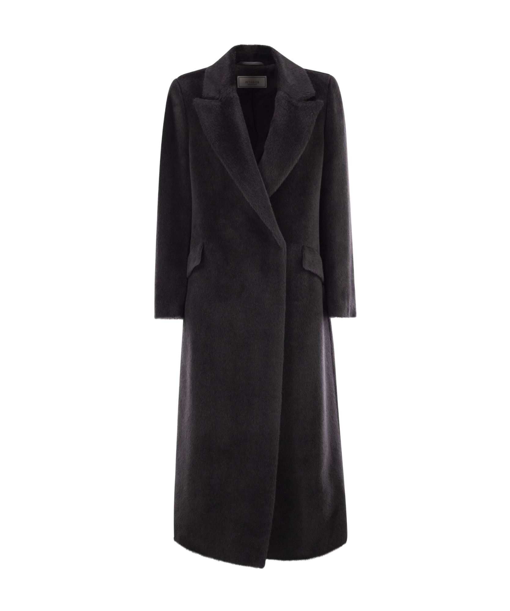 Peserico Long-haired Coat In Alpaca And Wool In Black