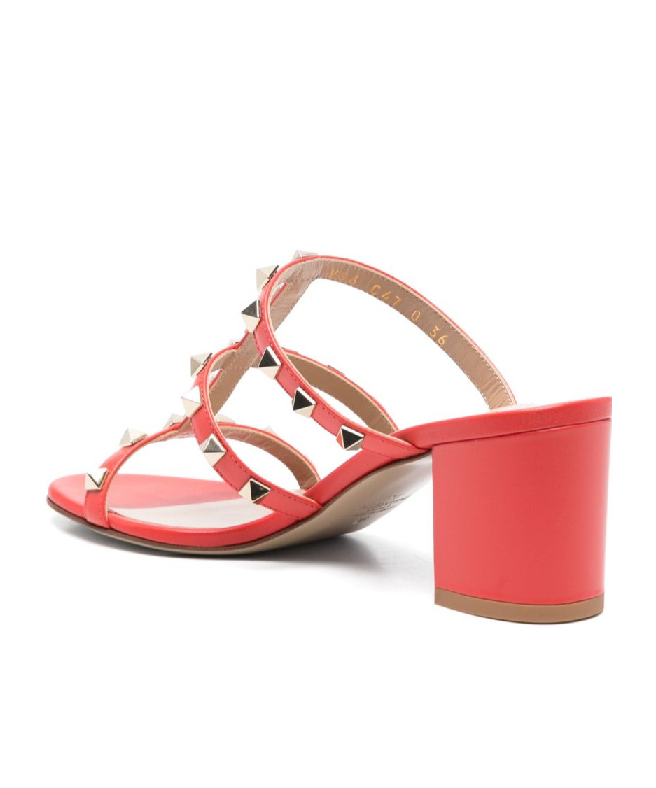 Shop Valentino Rockstud Leather Sandals In Red