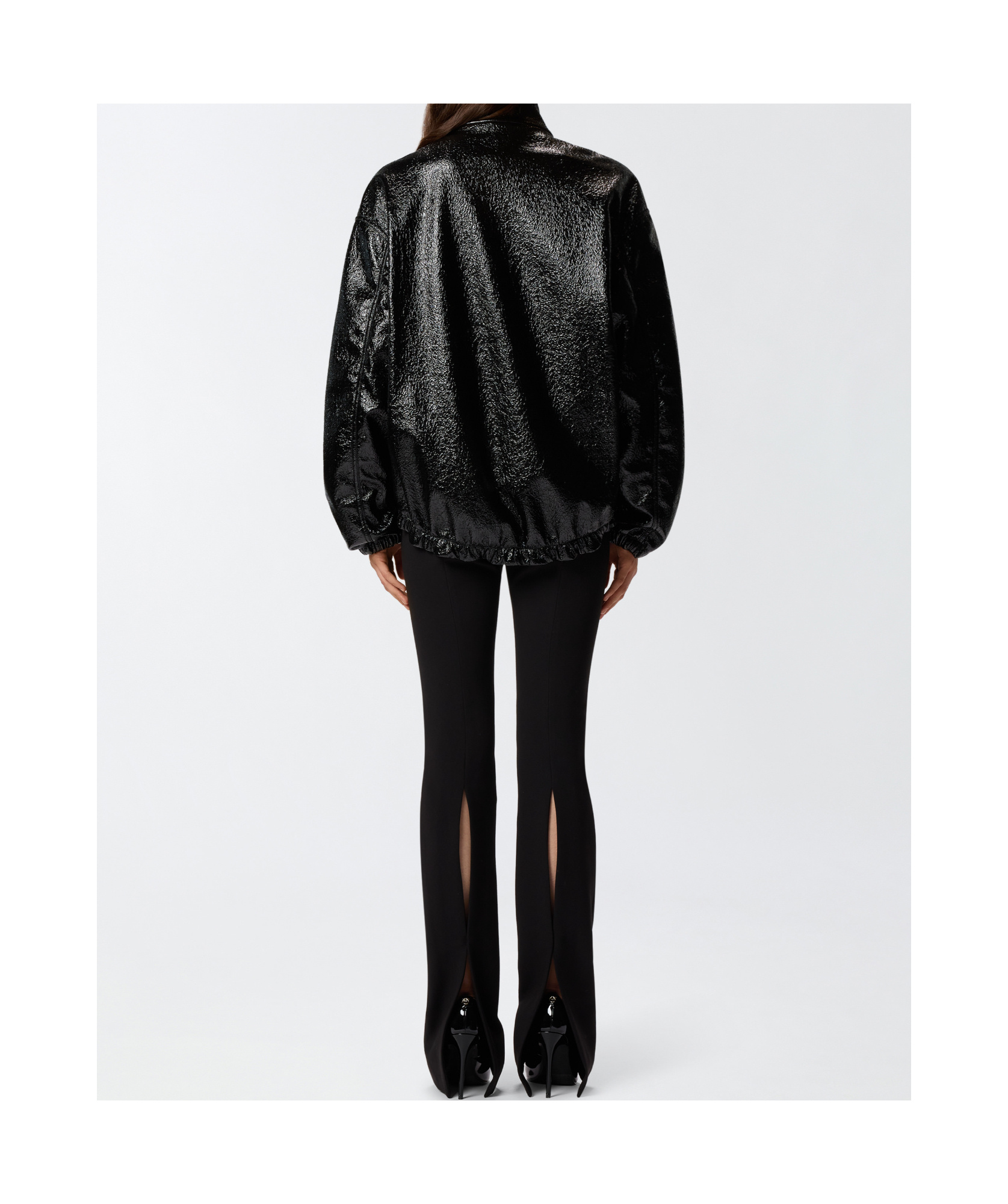 Pinko Oversized Patent-effect Bomber Jacket In Black