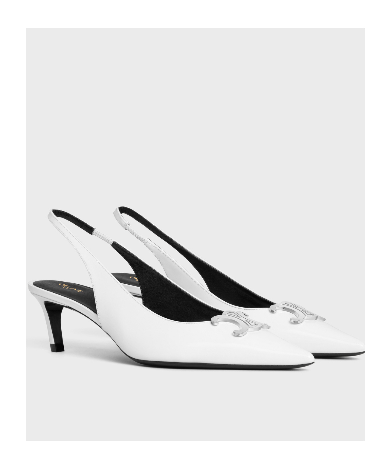 Celine Celne Alma Triomphe Leather Slingback Pumps Women In White